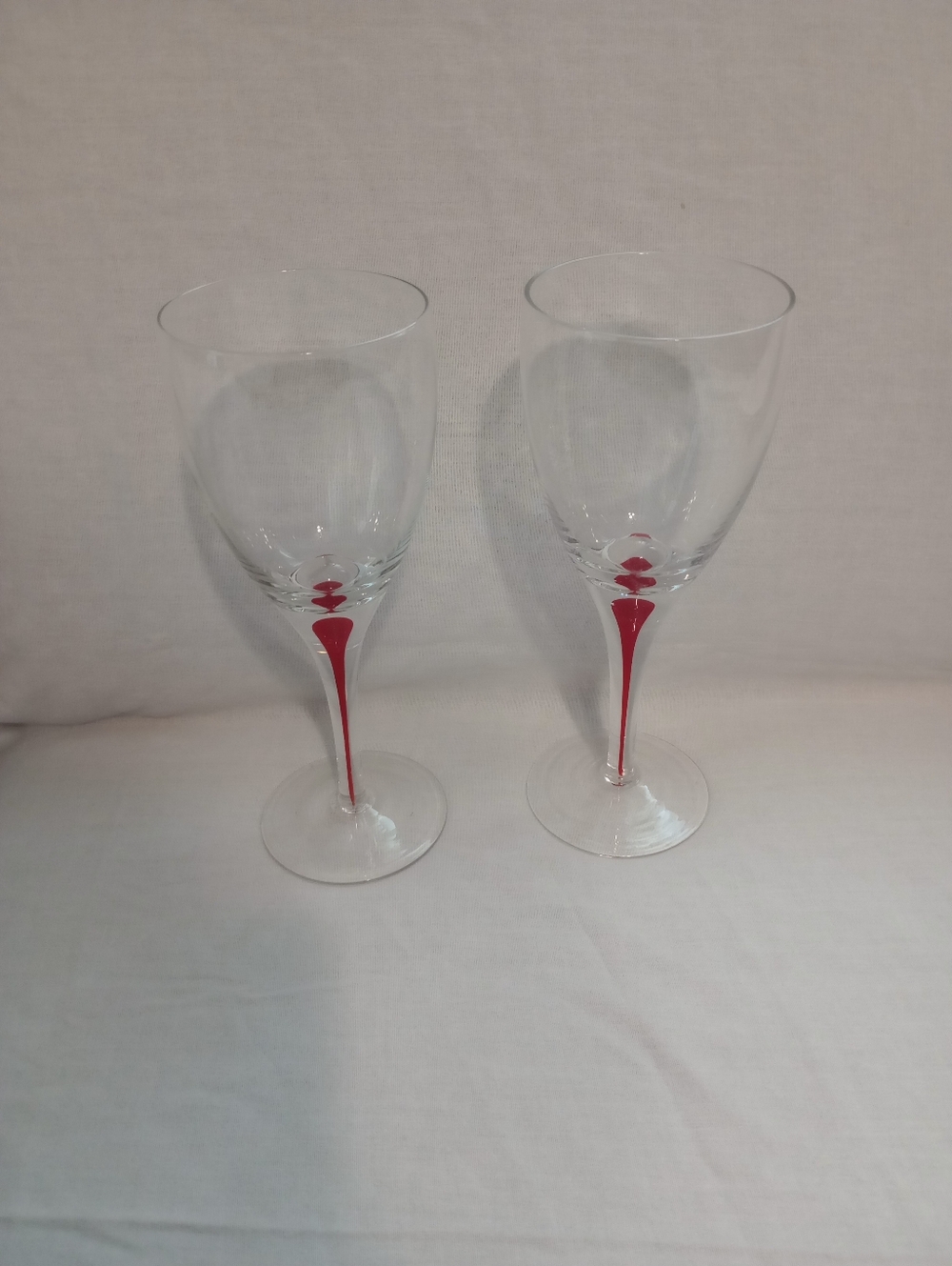 Elegant Pier 1 Imports Red Tear Drop Filament Stem Water/Wine Glasses - Set of 2